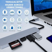 Daytona Macbook Uyumlu Type-C to 4K Ultra HD 1080p HDMI 2* USB 3.0 SD TF Kart Okuyucu 5IN1 Çevirici Hub Adaptör-CH13-