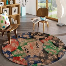 Bonny Home  Casino Desenli Jüt Yuvarlak Hasır Halı Yolluk Salon Oda Mutfak Halısı KS-1057