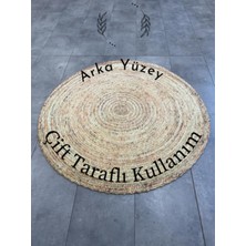 Bonny Home Yeşil & Bej Jüt Yuvarlak Hasır Halı Yolluk Salon Oda Mutfak Halısı KS-1076