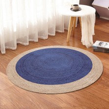 Bonny Home Mavi Renk Jüt Yuvarlak Hasır Halı Yolluk Salon Oda Mutfak Halısı KS-1079