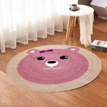 Bonny Home Ayıcık Desenlıjüt Yuvarlak Hasır Halı Yolluk Salon Oda Mutfak Halısı KS-1081