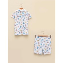 LC Waikiki Gömlek Yaka Baskılı Kısa Kollu Organik Pamuklu Kız Çocuk Şortlu Pijama Takımı