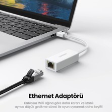 Ugreen USB 2.0 Pc Mac Konsol Tv Box Ethernet Adaptörü Beyaz