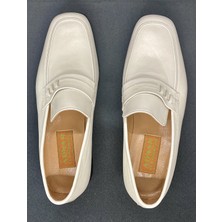 Adnan Shoes Erkek Krem Bej Bağsız  Deri Dikişli Kösele El Yapımı Ayakkabı