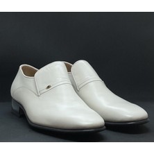 Adnan Shoes Erkek Bej Krem Tokalı Düz Sade  Deri Elyapımı Dikişli Kösele Ayakkabı