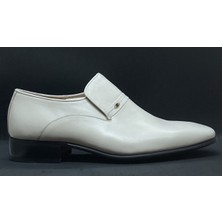 Adnan Shoes Erkek Bej Krem Tokalı Düz Sade  Deri Elyapımı Dikişli Kösele Ayakkabı
