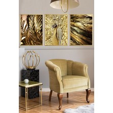 Linacci Üçlü Gold Alüminyum Çerçeveli Altın Tavuz Kuşu Camlı Tablo Poster Seti