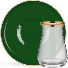 Glore Solid Yeşil Altın Yaldızlı Cam Çay Takımı