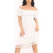 Çiçekli Elbise Beyaz - 1905.155.