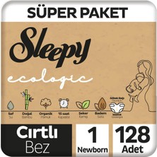 Sleepy Ecologic Premium Plus Süper Paket Bebek Bezi 1 Numara Yenidoğan 128 Adet