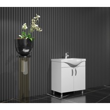 Özceden Yıldız Banyo Dolabı 55 cm Ayaklı Beyaz Mdf Alt Modül ve Lavabo