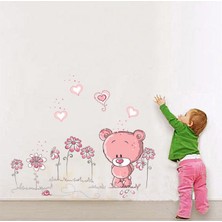 Duvar Sticker Bebek ve Çocuk Odası Dekorasyonu Pembe Sevimli Ayıcık Hediyelik Çıkartma