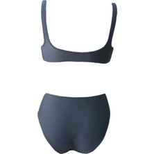 Oshiea Riona U Yaka Yüksek Belli Bikini Canlı Mavi