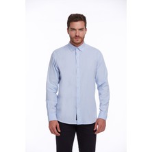 Hatemoğlu Erkek Mavi Comfort Fit %100 Pamuk Uzun Kollu Basic Gömlek
