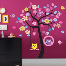 Crystal Kids Çocuk Odası Dekorasyonu Dev Boyutlu Xl Renkli Ağaç ve Baykuşlar Duvar Dekoru