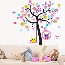 Crystal Kids Çocuk Odası Dekorasyonu Dev Boyutlu Xl Renkli Ağaç ve Baykuşlar Duvar Dekoru
