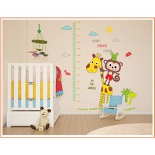Crystal Kids Gelişim Ölçen Çocuk Odası Dekorasyonu  Maymun ve Zürafa Pvc Duvar Sticker