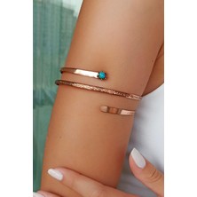 Fildişi Aksesuar Motif Şekilli Doğal Taşlı El Yapımı Ayarlanabilir Bakır Kol Bilekliği Pazılık