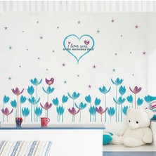 Crystal Kids Mavi Mor Laleli Çiçekli Ev Salon Duvar Dekorasyonu Pvc Duvar Sticker Duvar Dekoru