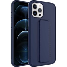 Kap Aksesuar Apple iPhone 12 Pro Kılıf Mat Renkli Standlı Tutacaklı Kapak