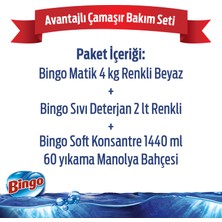 Avantajlı Çamaşır Bakım Seti: Bingo Toz Deterjan 4kg + Sıvı Deterjan 2L + Çamaşır Yumuşatıcısı