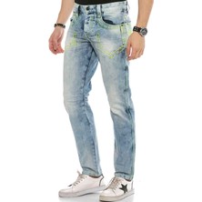 Cipo & Baxx CD596 Neon Yeşil Cep Nakışlı Buz Mavisi Kot Jaens