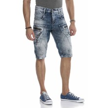 Cipo & Baxx CK101 Parça Dikişli Nakışlı Açık Mavi Erkek Kot Kapri