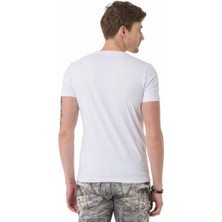 Cipo & Baxx CT670 Taşlı Rozet Logo Beyaz Tişört