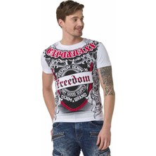 Cipo & Baxx CT690 Desenli Beyaz O Yaka Tişört