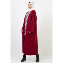 İlmek Kadın Kahve Kimono Kol Cepli V Yaka Hırka 4100