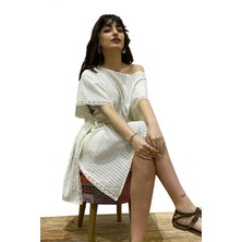 Due Stelle Naturel Fitilli Kadın Kemerli Panço Plaj Elbisesi