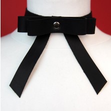Sweet Demon Kadın Fiyonklu Arkadan Bağlamalı Şık Deri Choker Boyun Aksesuar Siyah