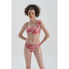 Dagi Fuşya - Gri Tek Omuz Volanlı Bikini Üst