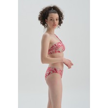Dagi Fuşya - Gri Tek Omuz Volanlı Bikini Üst
