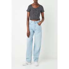 Org Marka  Eemie Kol Etek Ucu Firfirli 7 Dugme Kisa Kol Body Siyah Cicekli-M