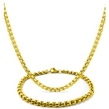 The Collection Geçirmeli Arnavut Zinciri Erkek Altın Kaplama Bileklik ve Kolye Zincir Set