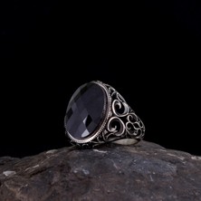 Tesbih Sepetim Oval Model Zirkon Taşlı 925 Ayar Gümüş Erkek Yüzük