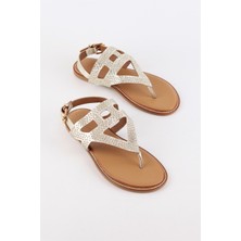 Nilufarr Agnes Altın Hakiki Deri Kadın Sandalet