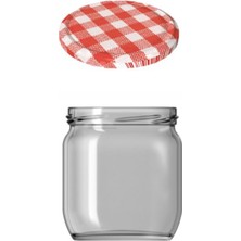 Paşabahçe Cam Kavanoz 425 cc Kırmızı Ekose Kapaklı 10 Adet Reçel Bal Kavanozu