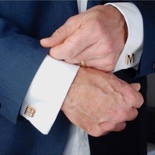 Gökdeniz 925 Kişiye Özel Altın Kaplama Harf 925 Ayar Gümüş Kol Düğmesi