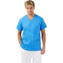 Wio Uniform Koton Serisi Erkek Turkuaz Beyaz Basic Doktor, Hemşire Forma Takım