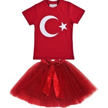 Black Swallow Kız Çocuk 23NISAN 29EKIM Gösteri Kostüm Doğumgünü Kıyafeti Ayyıldız Kısa Kol & Tütü Etek Takım