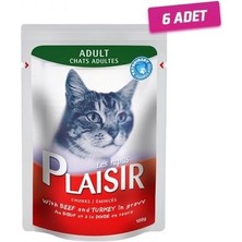 Plaisir 6 Adet - Plaisir Sığır Etli Hindili Pouch Kedi Konservesi 100 gr