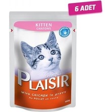 Plaisir 6 Adet - Plaisir Kitten Tavuklu Pouch Yavru Kedi Konservesi 100 gr
