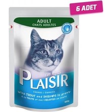Plaisir 6 Adet - Plaisir Alabalık Karidesli Pouch Kedi Konservesi 100 gr