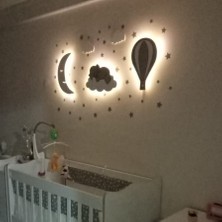 Işıklı Toplar Türkiye Çocuk Odası Dekoratif Ahşap Gece Lambası Ledli Aydınlatma 40 x 20 cm