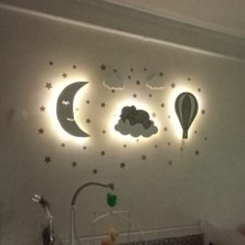 Işıklı Toplar Türkiye Çocuk Odası Dekoratif Ahşap Gece Lambası Ledli Aydınlatma 40 x 20 cm