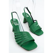 Modabuymus Butterfly Yeşil Çok Bantlı Topuklu Sandalet Ayakkabı