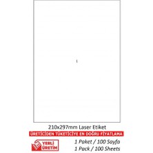 A1ETIKET TW-2000 Ebat 210 x 297 mm Lazer Etiket  A4 Sayfada 1 Etiket