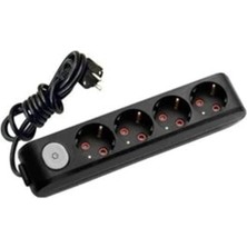 Viko Multi-Let Siyah 4'lü Anahtarlı Grup Priz Topraklı Çocuk Korumalı 4 Metre